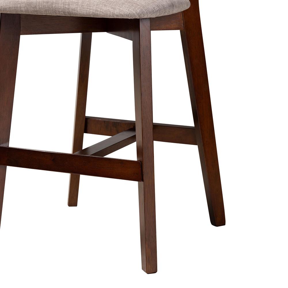 Grey Fabric and Walnut Brown Finished Wood 2-Piece Counter Stool Set. Picture 14