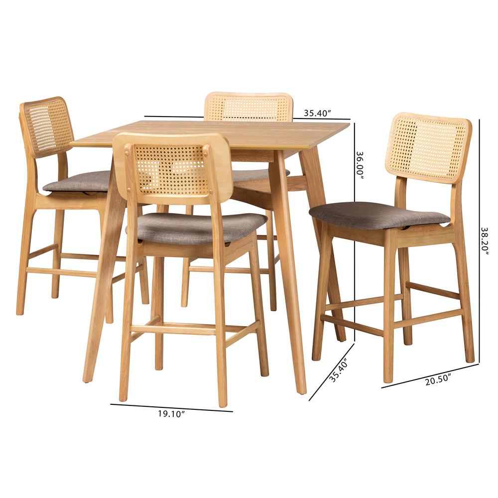 Grey Fabric and Natural Oak Finished Wood 5-Piece Pub Set. Picture 20