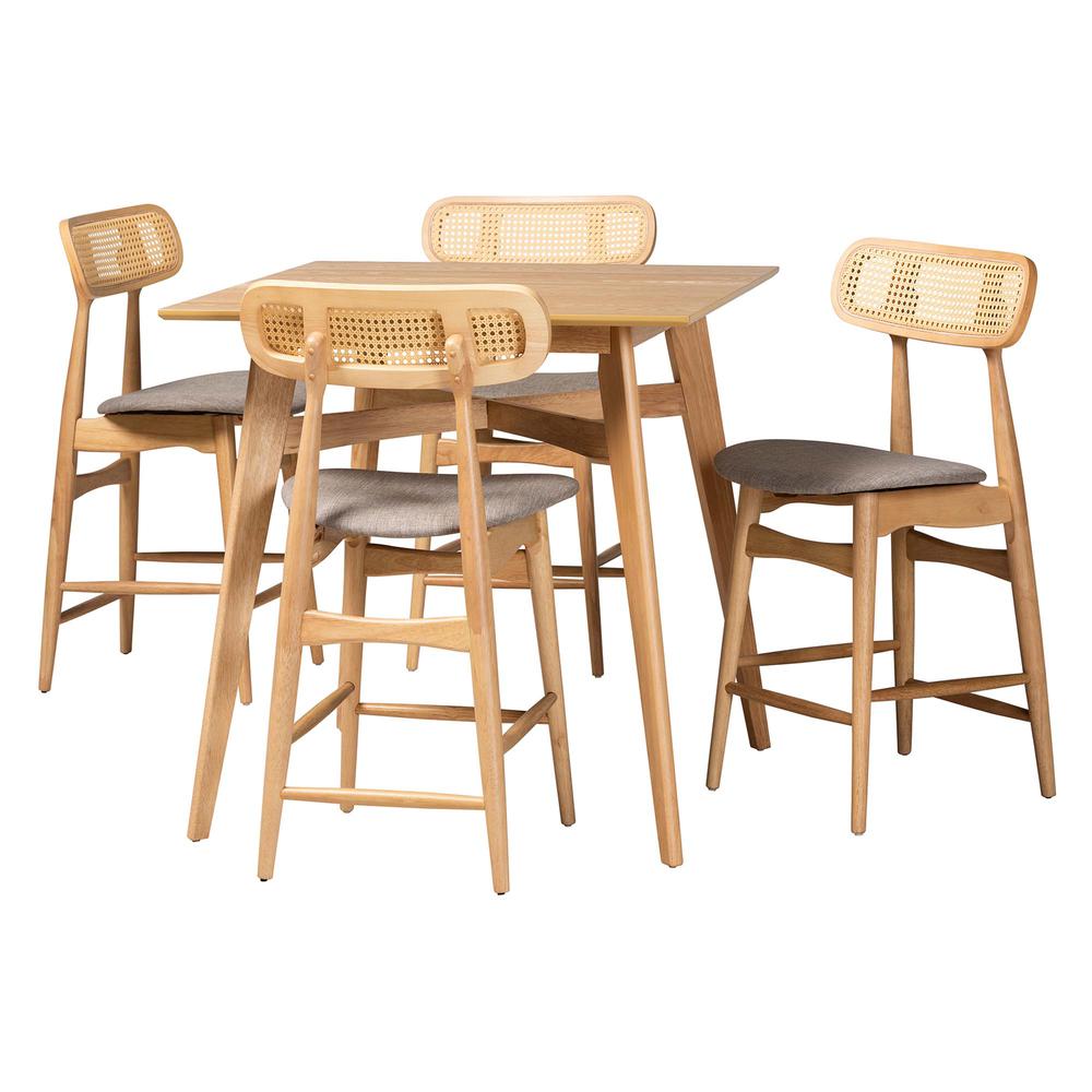 Grey Fabric and Natural Oak Finished Wood 5-Piece Pub Set. Picture 11