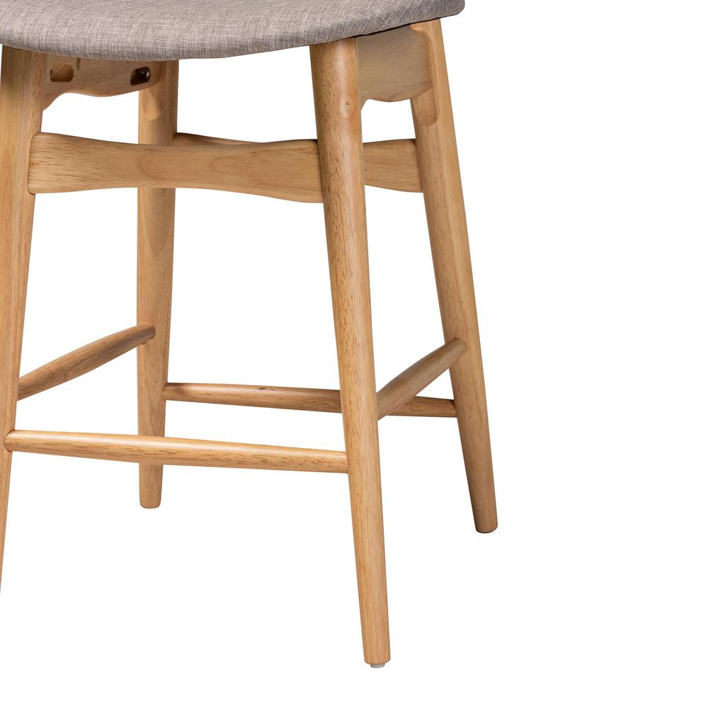 Grey Fabric and Natural Oak Finished Wood 2-Piece Counter Stool Set. Picture 14