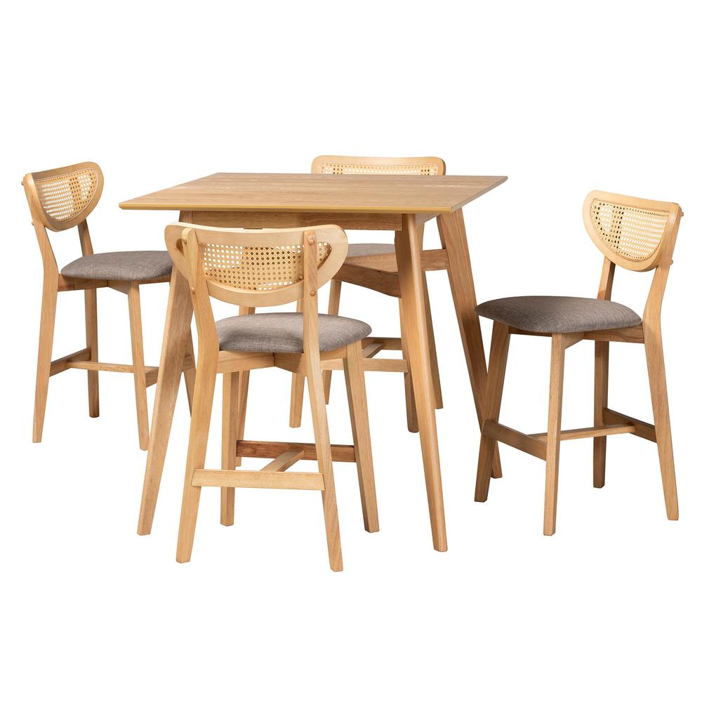 Grey Fabric and Natural Oak Finished Wood 5-Piece Pub Set. Picture 11