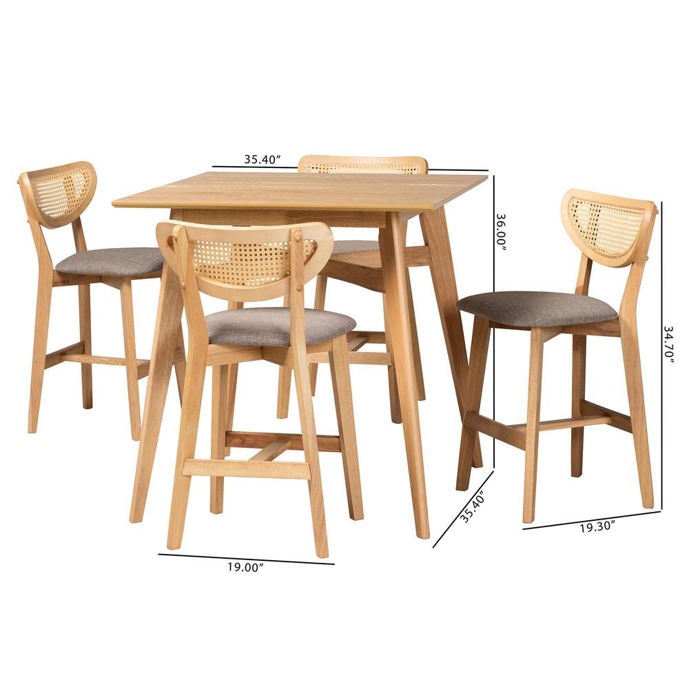 Grey Fabric and Natural Oak Finished Wood 5-Piece Pub Set. Picture 20