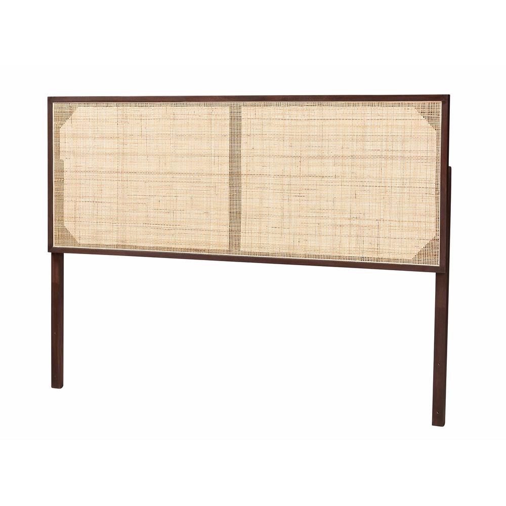 Bohemian Dark Brown Finished Bayur Wood and Natural Rattan Queen Size Headboard. Picture 9