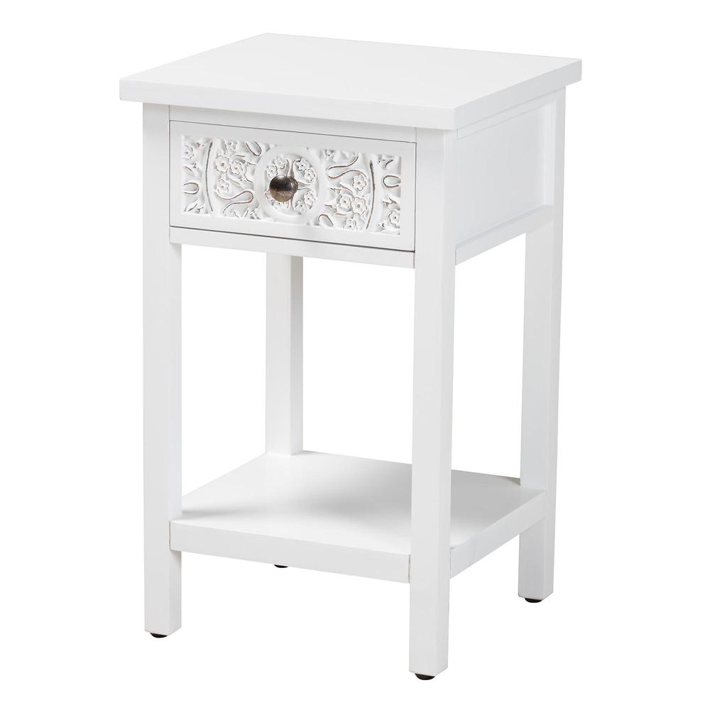Yelena Classic and Traditional White Finished Wood 1-Drawer End Table. Picture 11