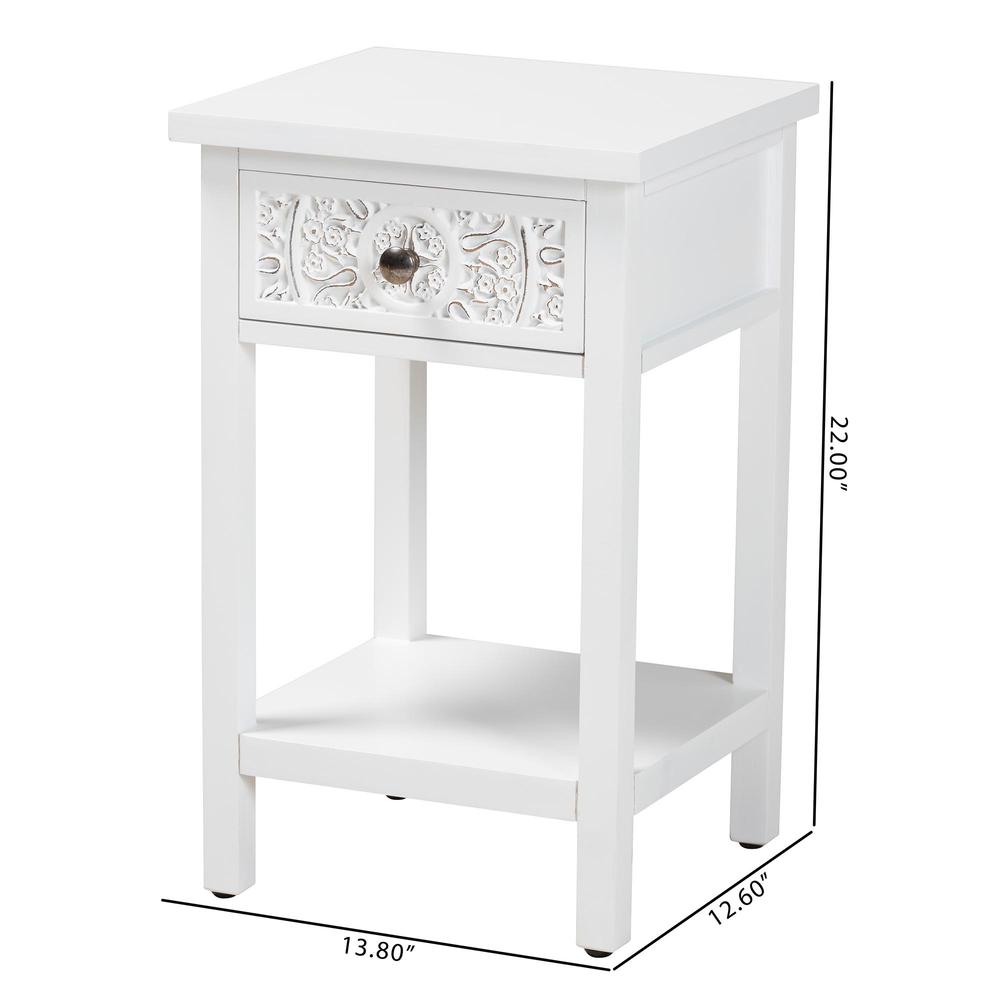 Yelena Classic and Traditional White Finished Wood 1-Drawer End Table. Picture 20