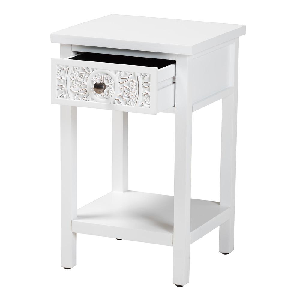 Yelena Classic and Traditional White Finished Wood 1-Drawer End Table. Picture 12