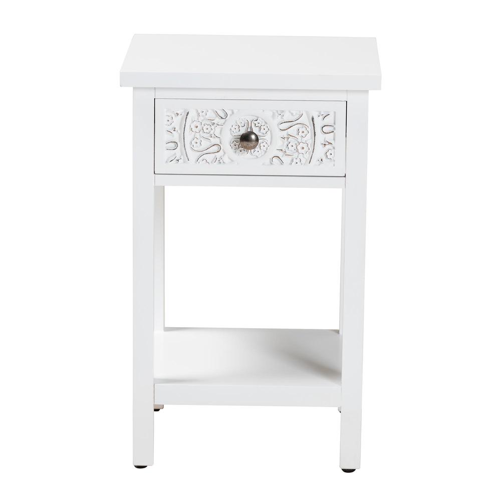 Yelena Classic and Traditional White Finished Wood 1-Drawer End Table. Picture 13