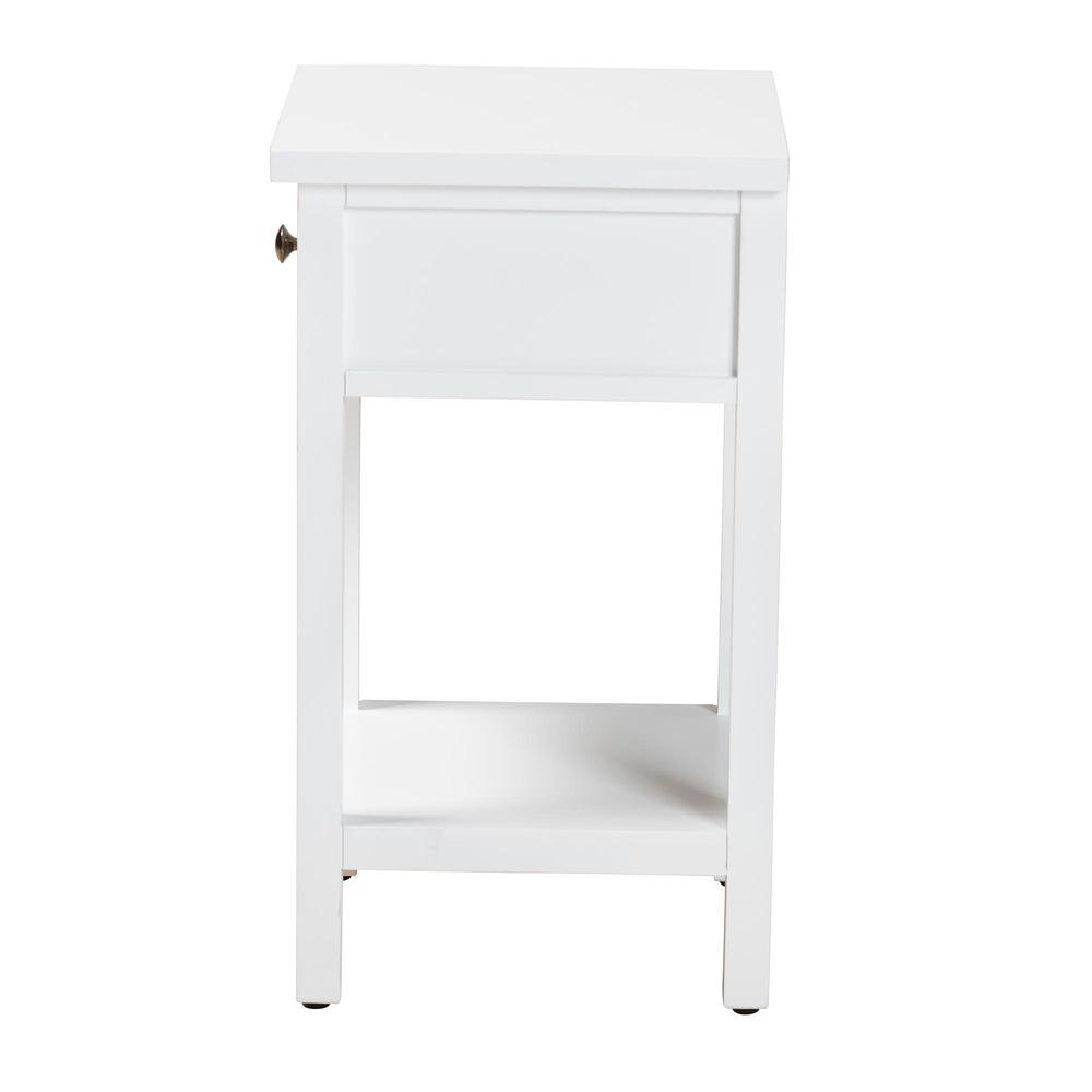 Yelena Classic and Traditional White Finished Wood 1-Drawer End Table. Picture 14