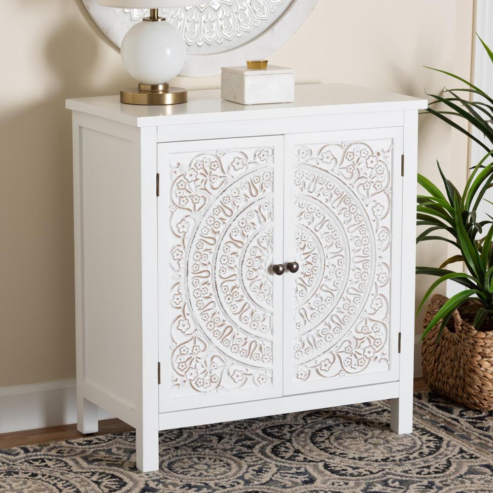 Yelena Classic and Traditional White Finished Wood 2-Door Storage Cabinet. Picture 18