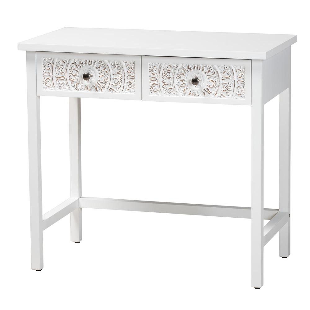 Yelena Classic and Traditional White Finished Wood 2-Drawer Console Table. Picture 11