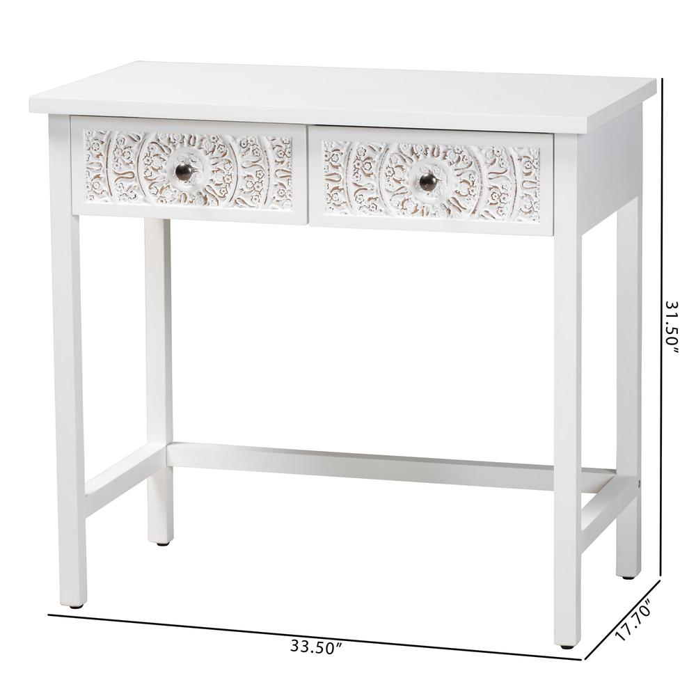 Yelena Classic and Traditional White Finished Wood 2-Drawer Console Table. Picture 20