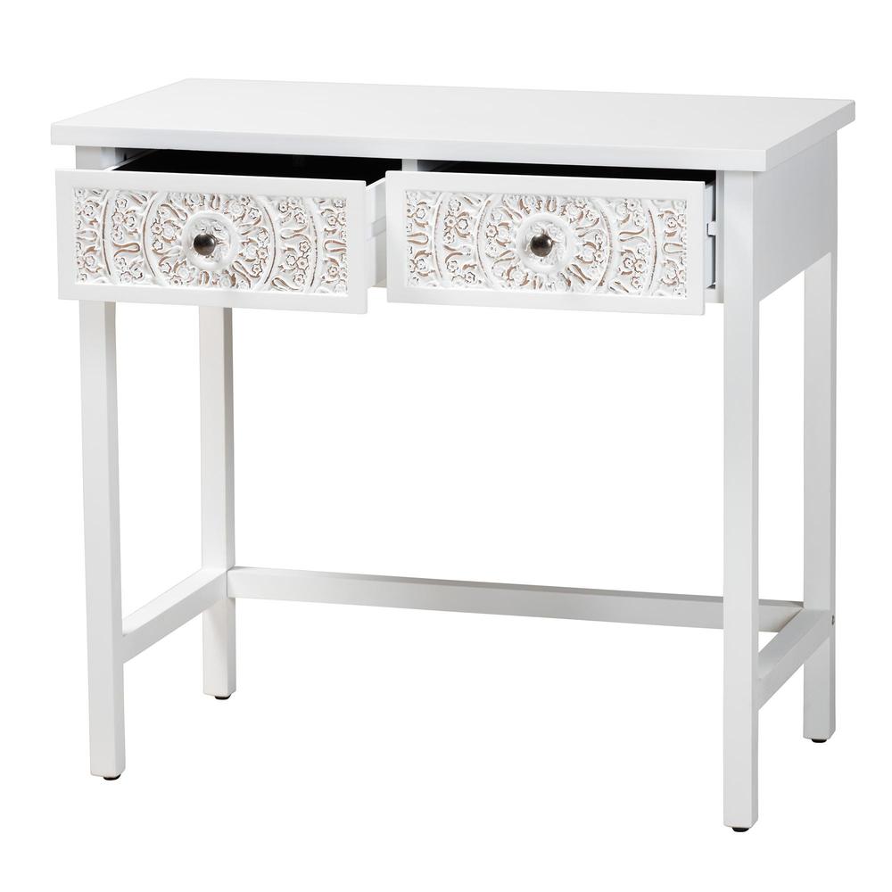 Yelena Classic and Traditional White Finished Wood 2-Drawer Console Table. Picture 12