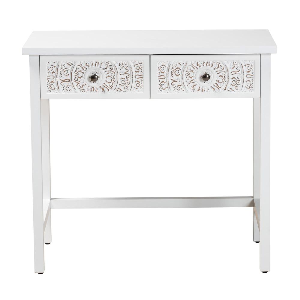 Yelena Classic and Traditional White Finished Wood 2-Drawer Console Table. Picture 13