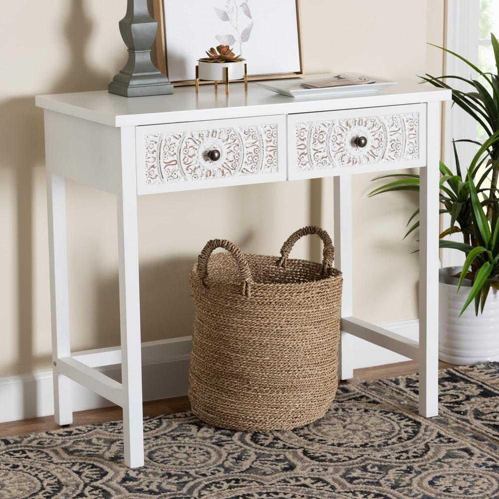 Yelena Classic and Traditional White Finished Wood 2-Drawer Console Table. Picture 18
