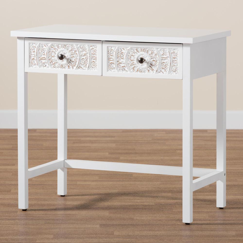 Yelena Classic and Traditional White Finished Wood 2-Drawer Console Table. Picture 19