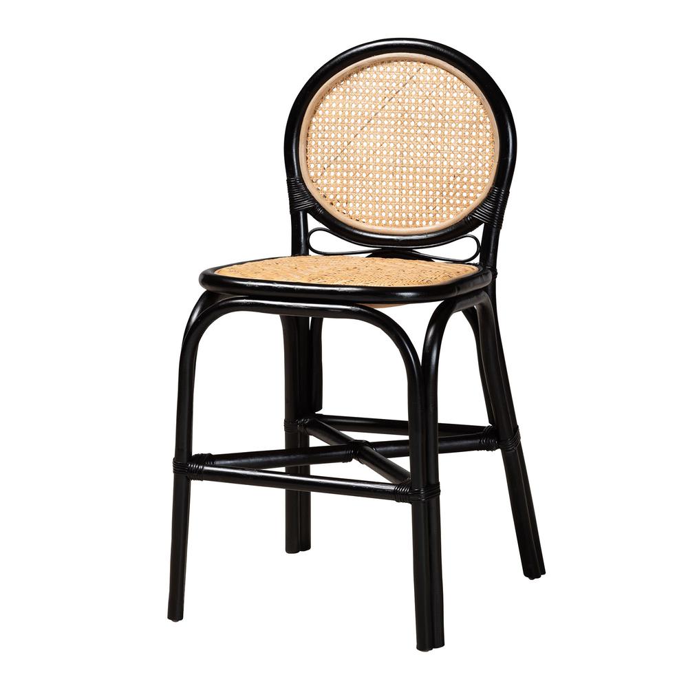 Two-Tone Black and Natural Brown Rattan Counter Stool. Picture 11