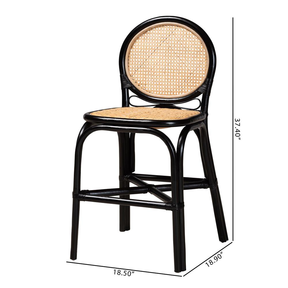 Two-Tone Black and Natural Brown Rattan Counter Stool. Picture 20