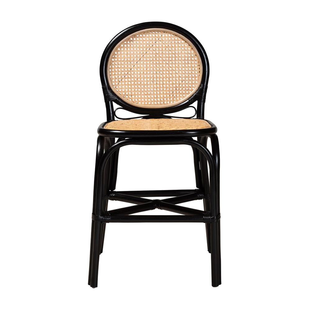 Two-Tone Black and Natural Brown Rattan Counter Stool. Picture 12