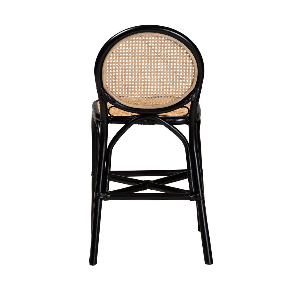 Two-Tone Black and Natural Brown Rattan Counter Stool. Picture 14