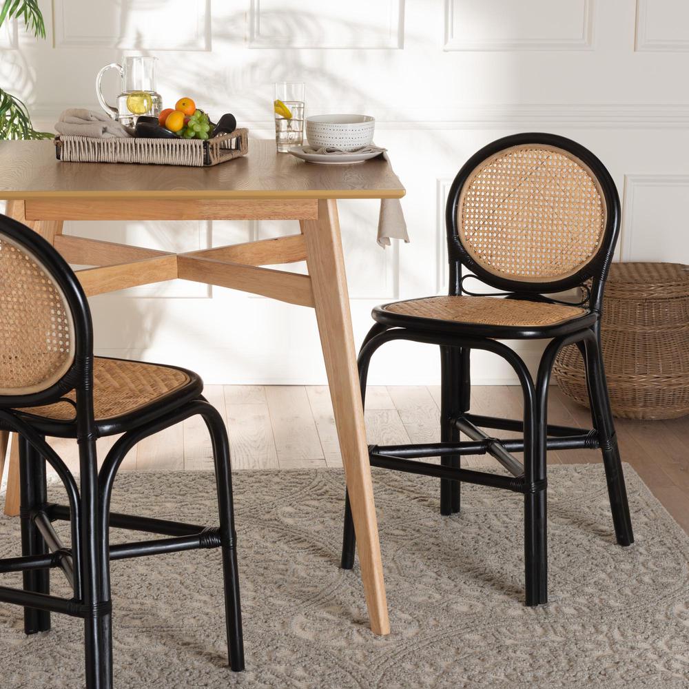 Two-Tone Black and Natural Brown Rattan Counter Stool. Picture 18