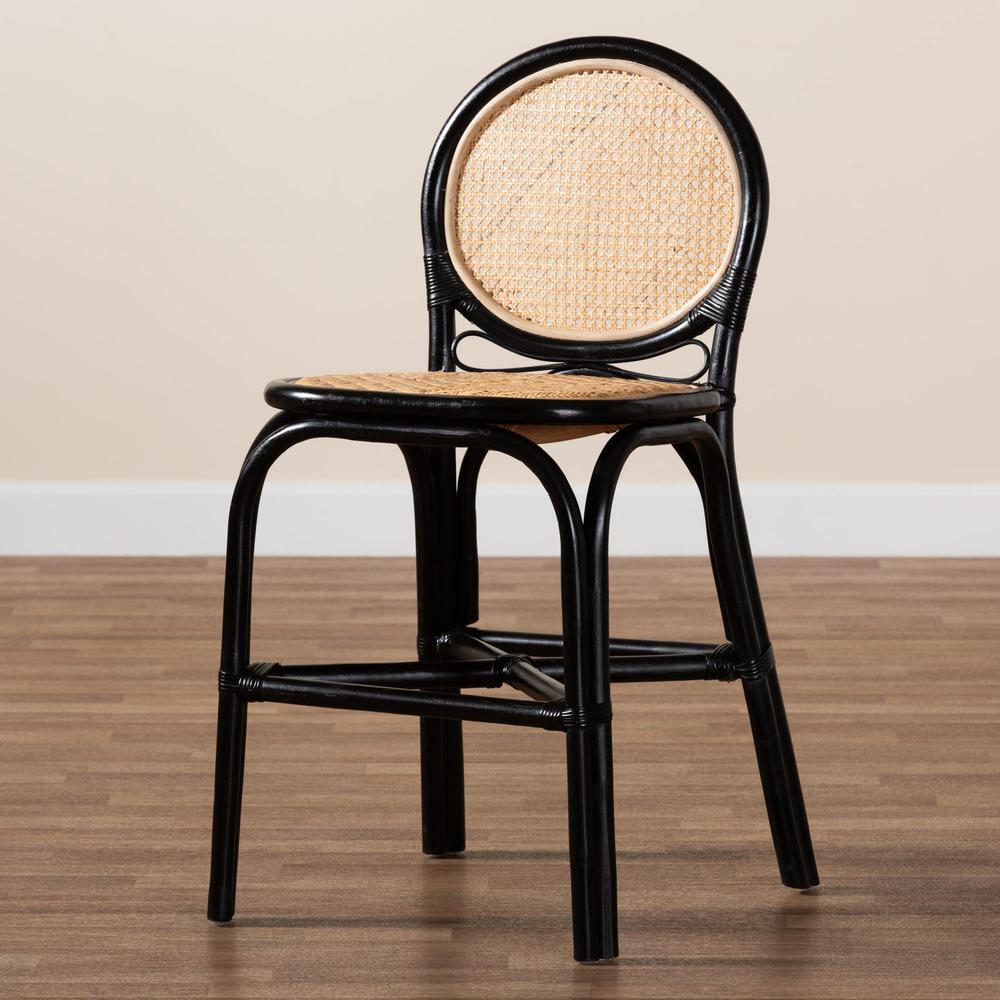 Two-Tone Black and Natural Brown Rattan Counter Stool. Picture 19