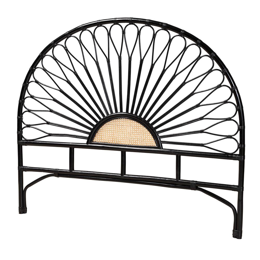 Bohemian Two-Tone Black and Natural Brown Rattan King Size Standalone Headboard. Picture 10