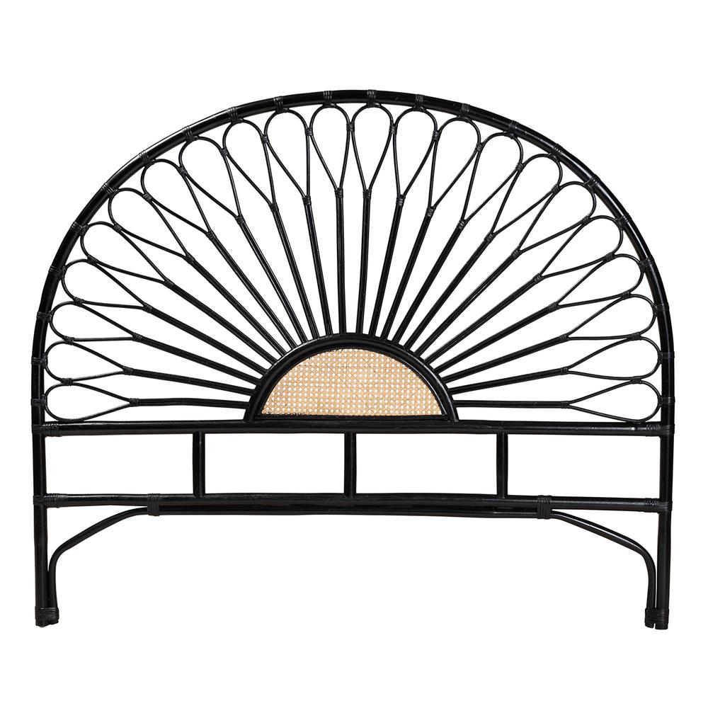 Bohemian Two-Tone Black and Natural Brown Rattan King Size Standalone Headboard. Picture 11