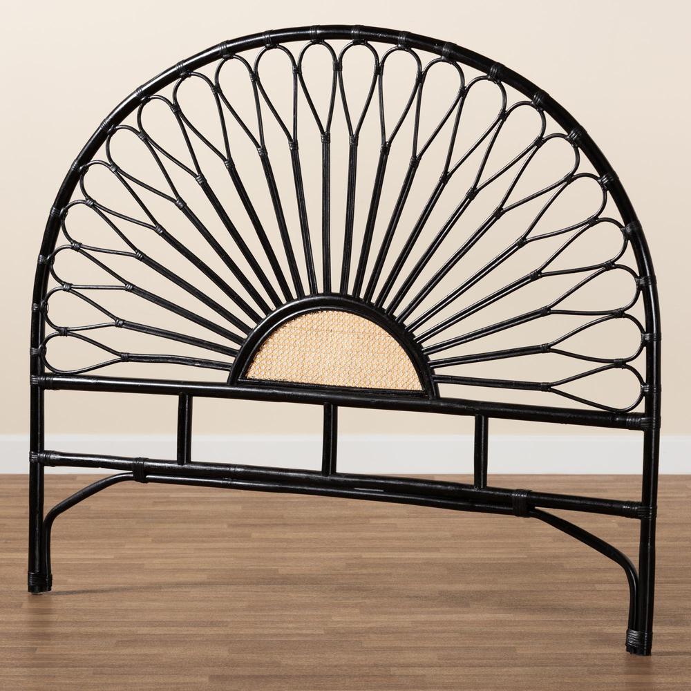 Bohemian Two-Tone Black and Natural Brown Rattan King Size Standalone Headboard. Picture 16