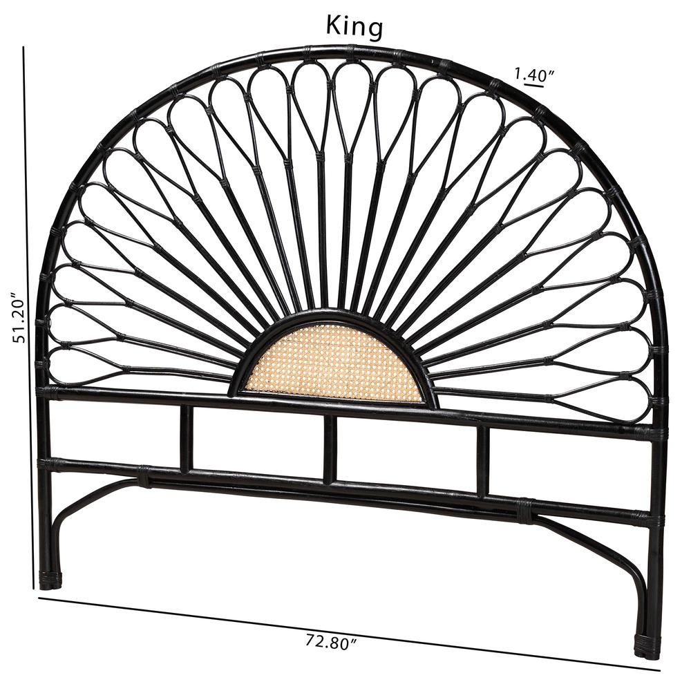 Bohemian Two-Tone Black and Natural Brown Rattan King Size Standalone Headboard. Picture 18