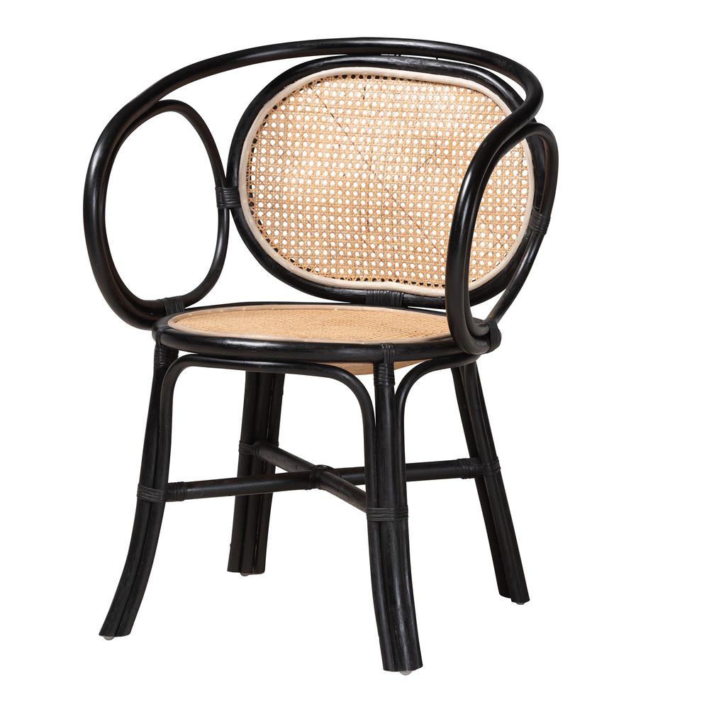 Bohemian Two-Tone Black and  Natural Brown Rattan Dining Chair. Picture 10
