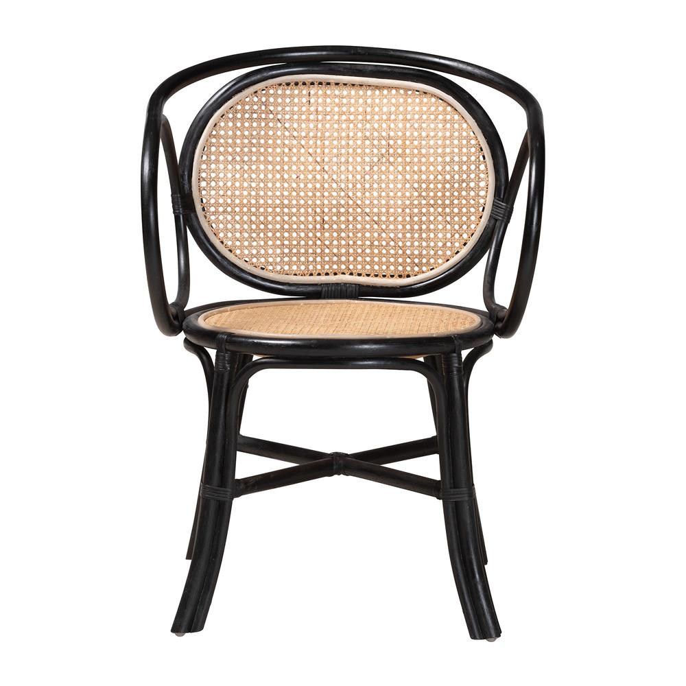 Bohemian Two-Tone Black and  Natural Brown Rattan Dining Chair. Picture 11