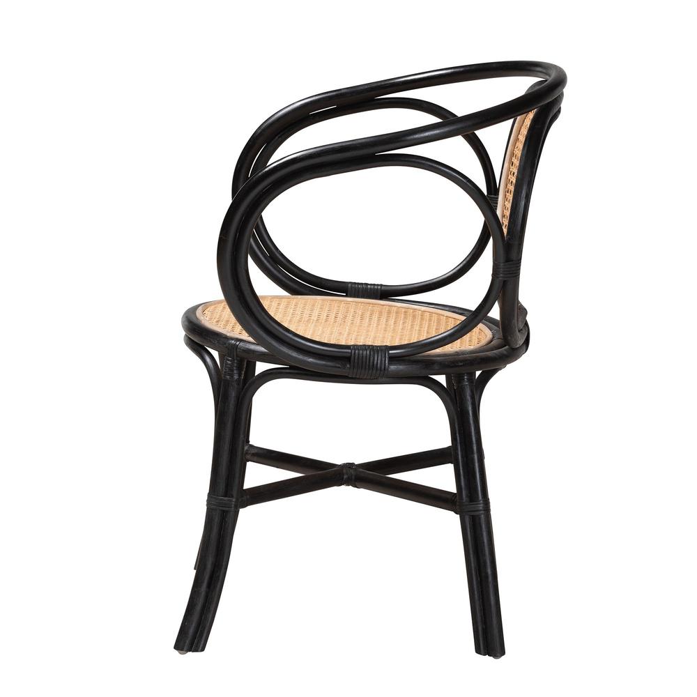 Bohemian Two-Tone Black and  Natural Brown Rattan Dining Chair. Picture 12
