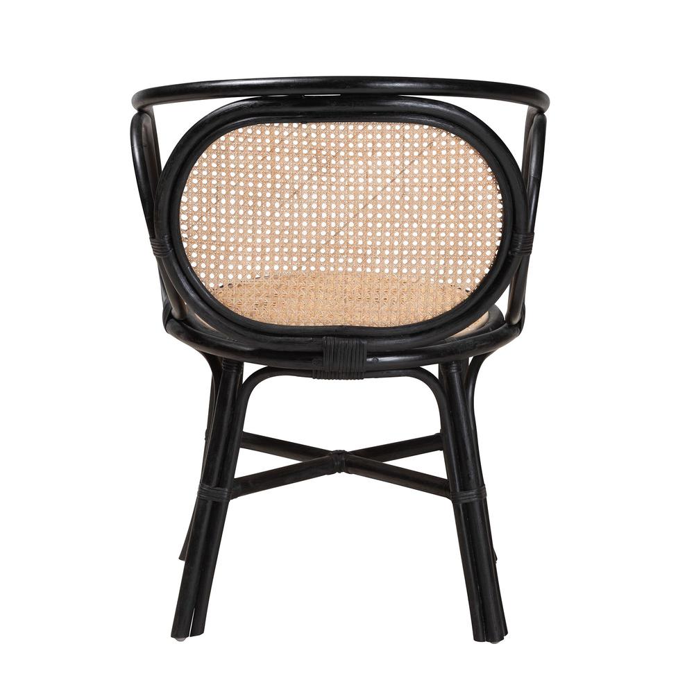 Bohemian Two-Tone Black and  Natural Brown Rattan Dining Chair. Picture 13