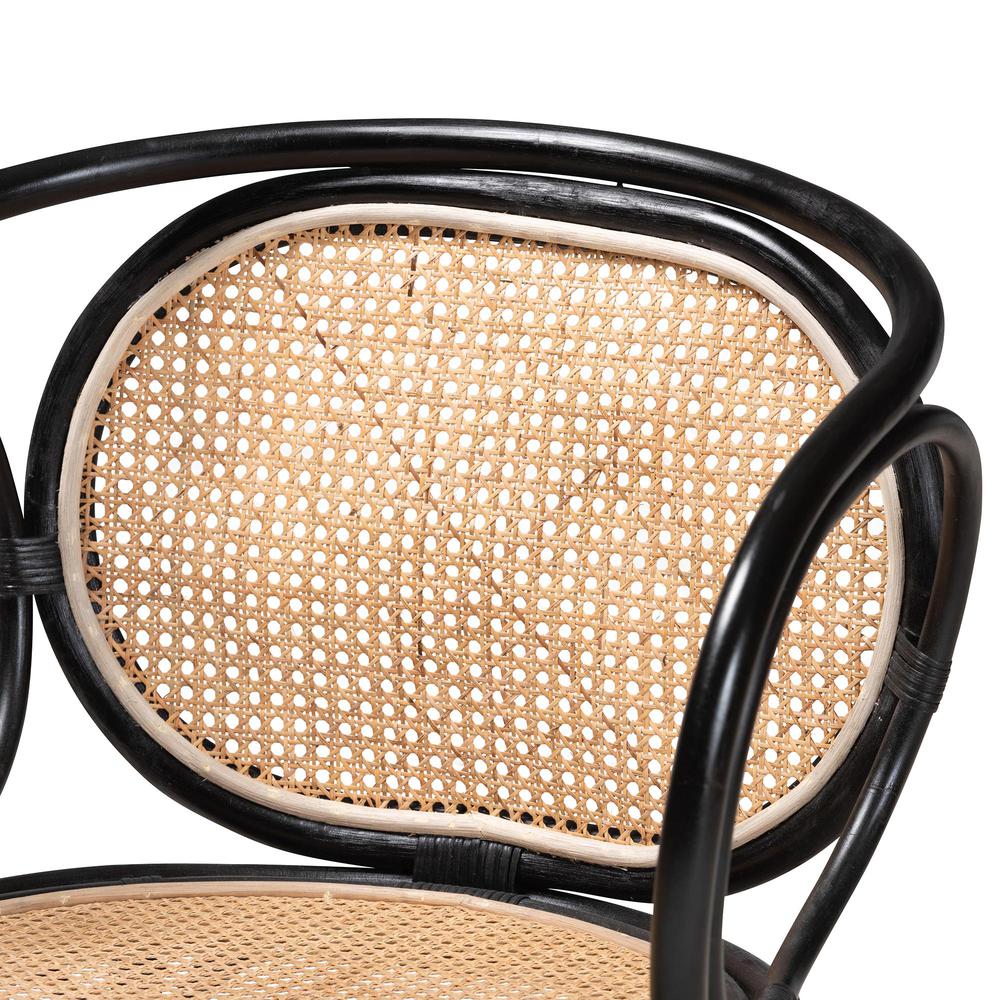 Bohemian Two-Tone Black and  Natural Brown Rattan Dining Chair. Picture 14