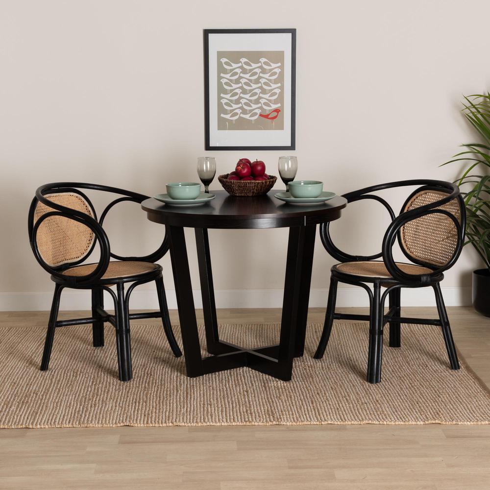 Bohemian Two-Tone Black and  Natural Brown Rattan Dining Chair. Picture 17