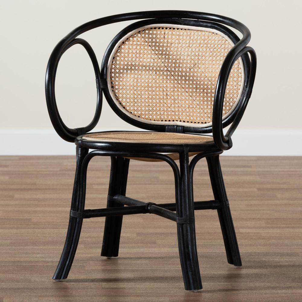 Bohemian Two-Tone Black and  Natural Brown Rattan Dining Chair. Picture 18