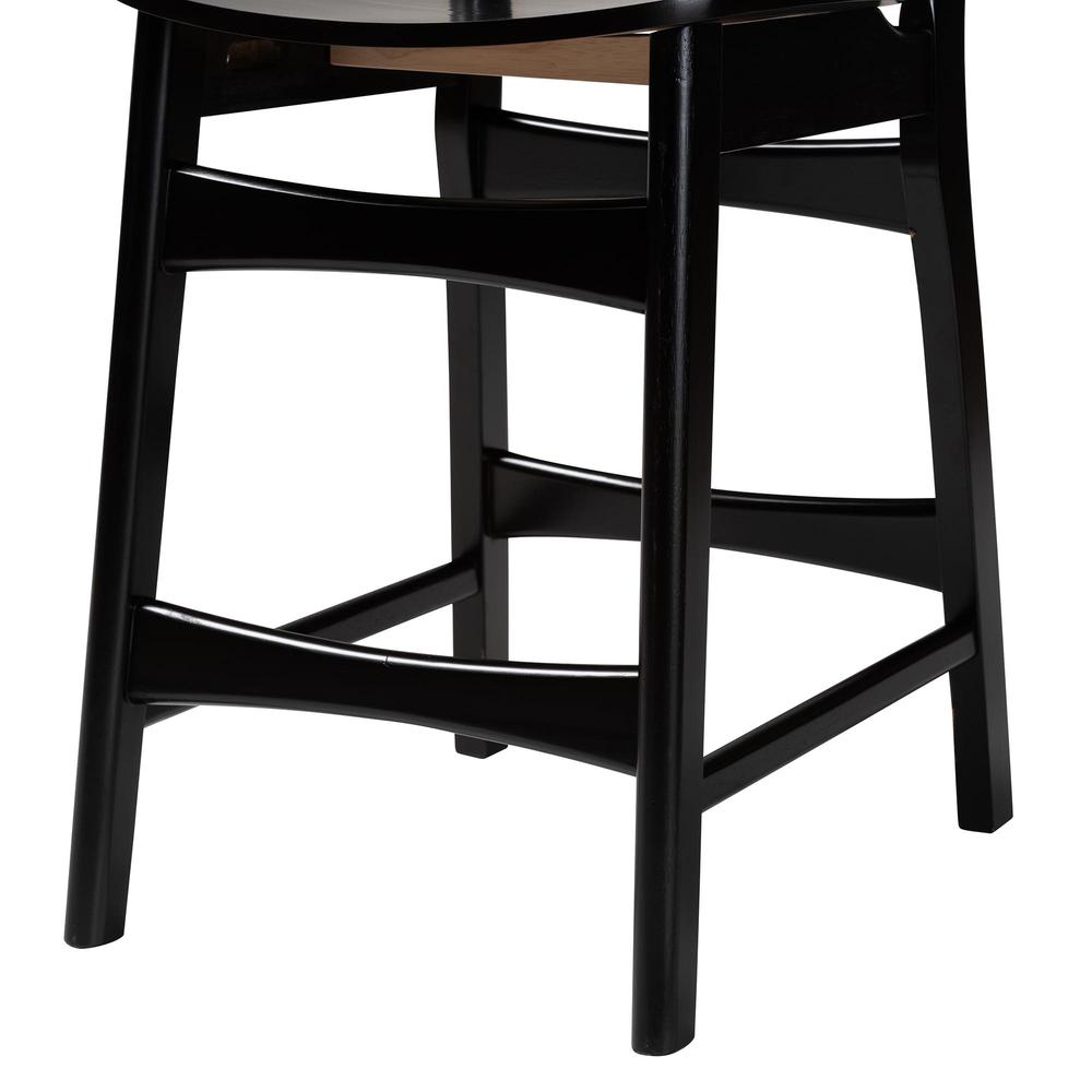 Dark Brown Finished Wood and Rattan 2-Piece Counter Stool Set. Picture 14
