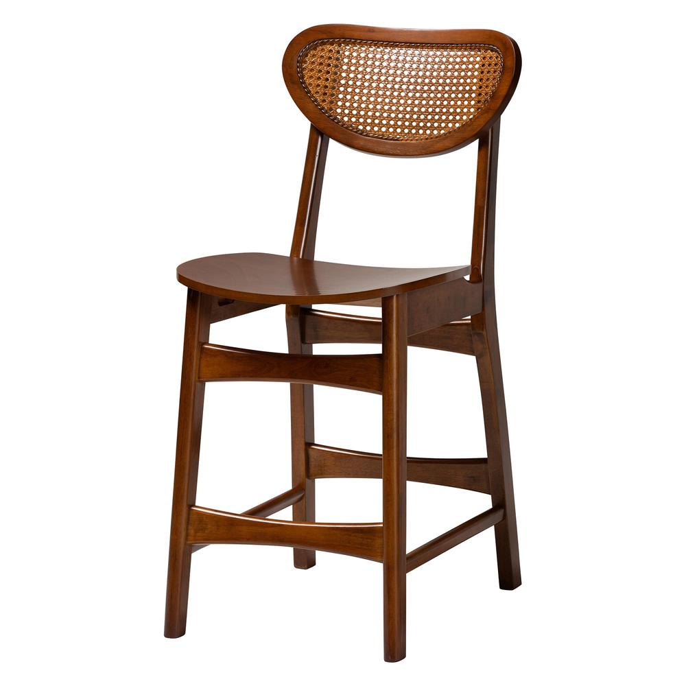 Hesper Mid-Century Modern Walnut Brown Finished Wood and Rattan 5-Piece Pub Set. Picture 12