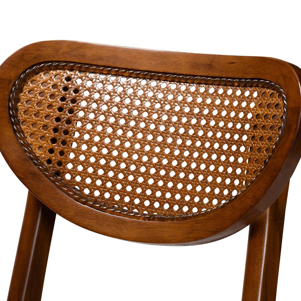 Hesper Mid-Century Modern Walnut Brown Finished Wood and Rattan 5-Piece Pub Set. Picture 15