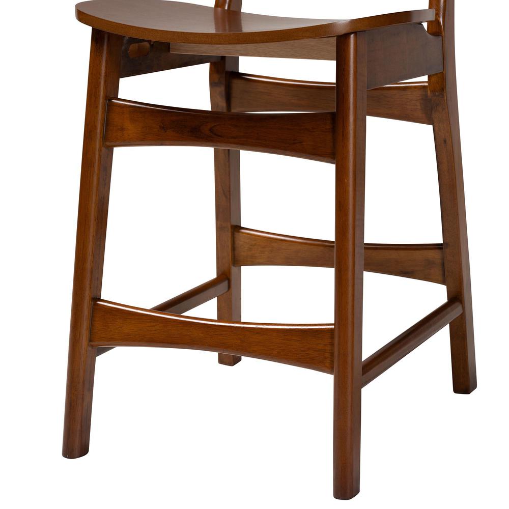 Walnut Brown Finished Wood and Rattan 2-Piece Counter Stool Set. Picture 14