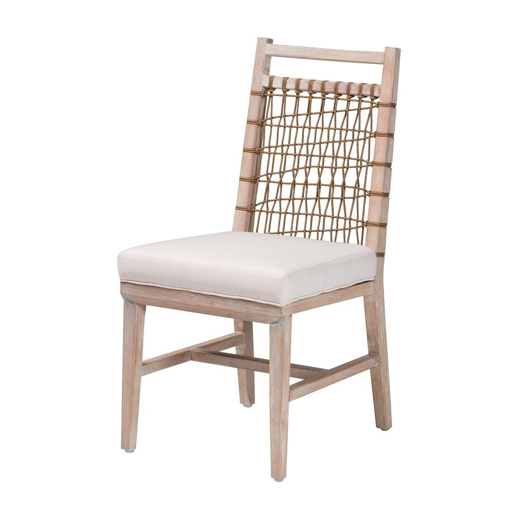 bali & pari Ulric Modern Bohemian White Washed Mahogany Wood Dining Chair. Picture 11