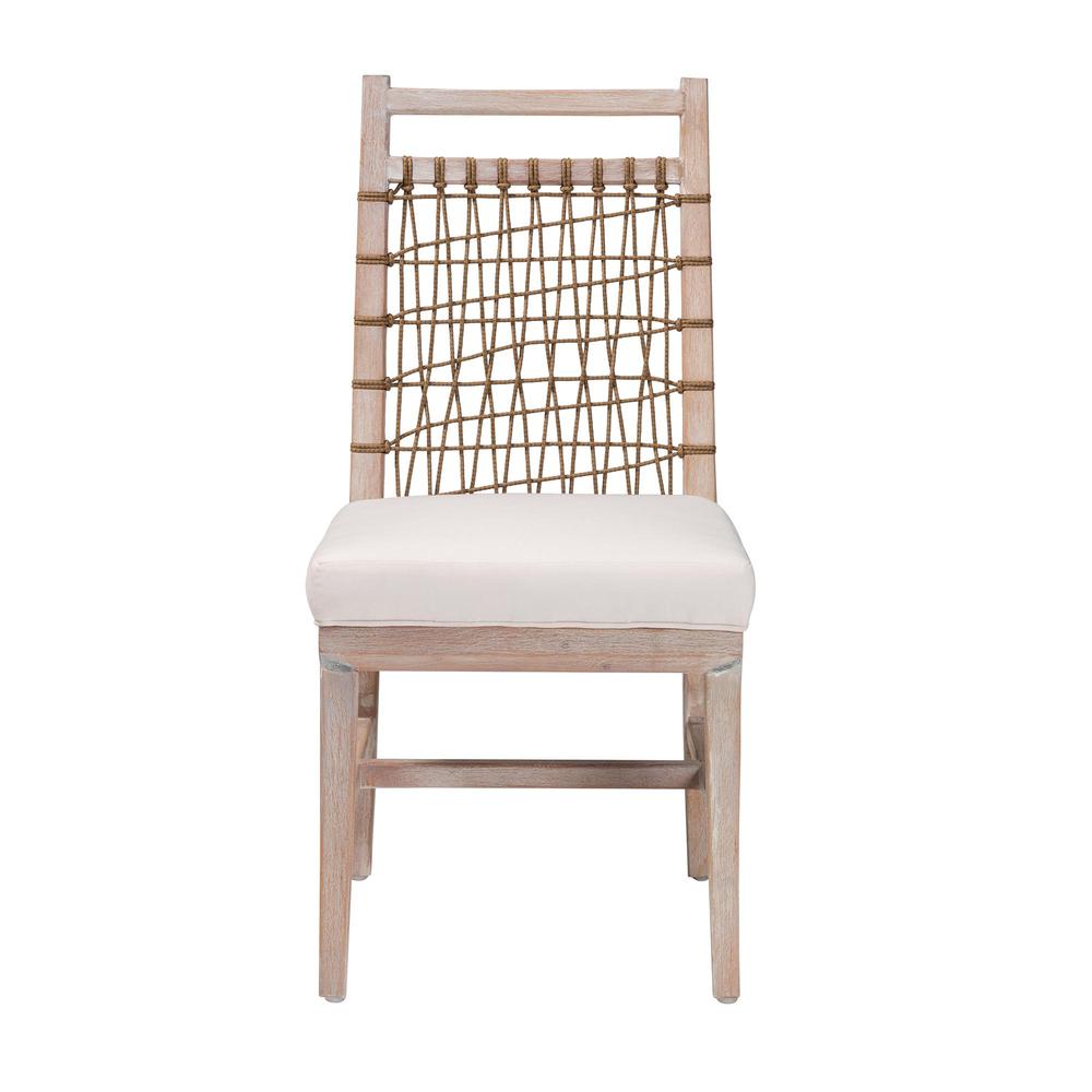 bali & pari Ulric Modern Bohemian White Washed Mahogany Wood Dining Chair. Picture 12