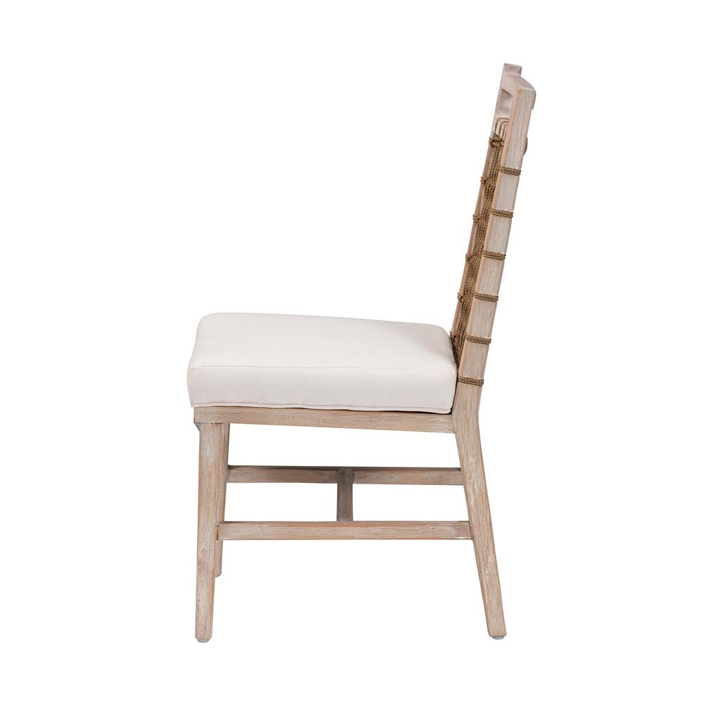 bali & pari Ulric Modern Bohemian White Washed Mahogany Wood Dining Chair. Picture 13