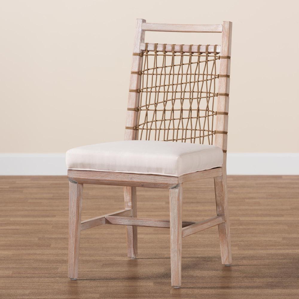 bali & pari Ulric Modern Bohemian White Washed Mahogany Wood Dining Chair. Picture 19