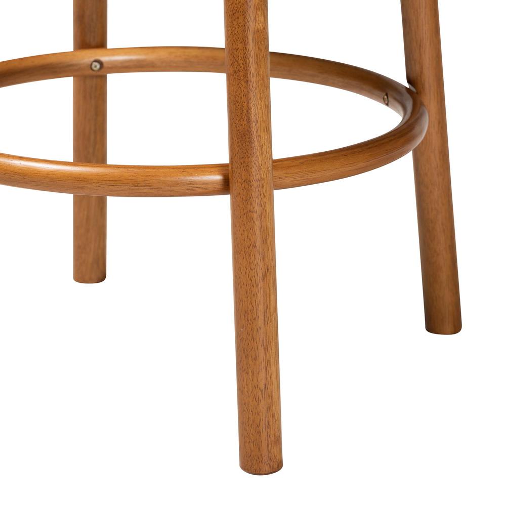 Japandi Cream Boucle Fabric and Walnut Brown Finished Wood 2-Piece Bar Stool Set. Picture 10