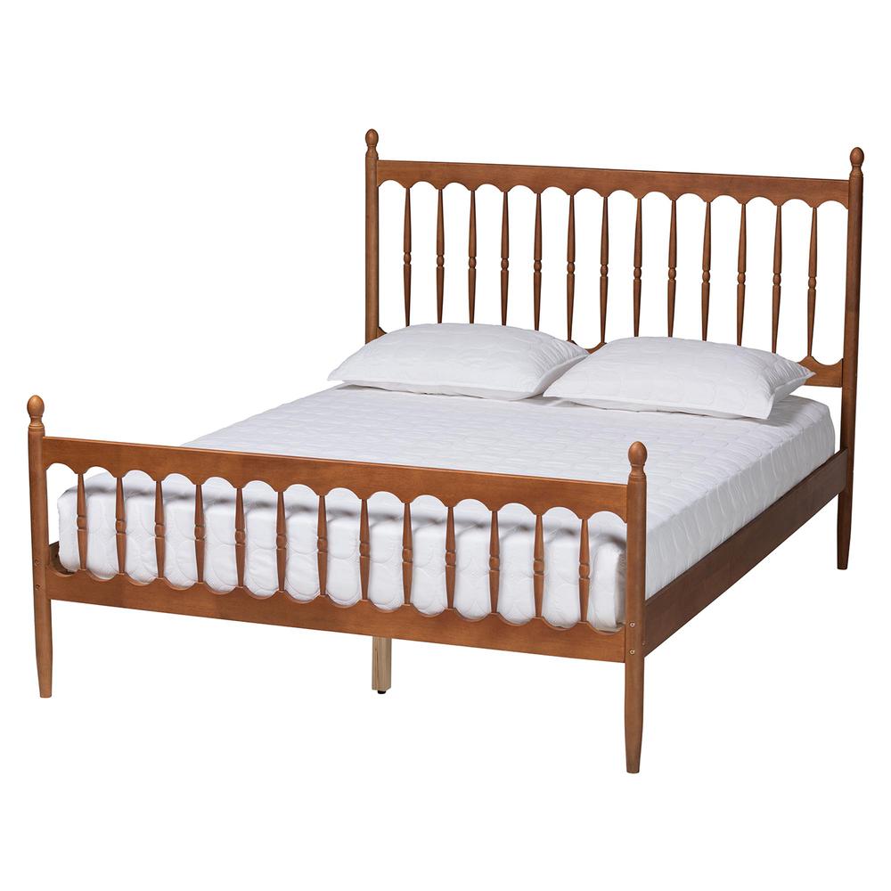 Deance Retro-Modern Walnut Brown Finished Wood Queen Size Platform Bed. Picture 10