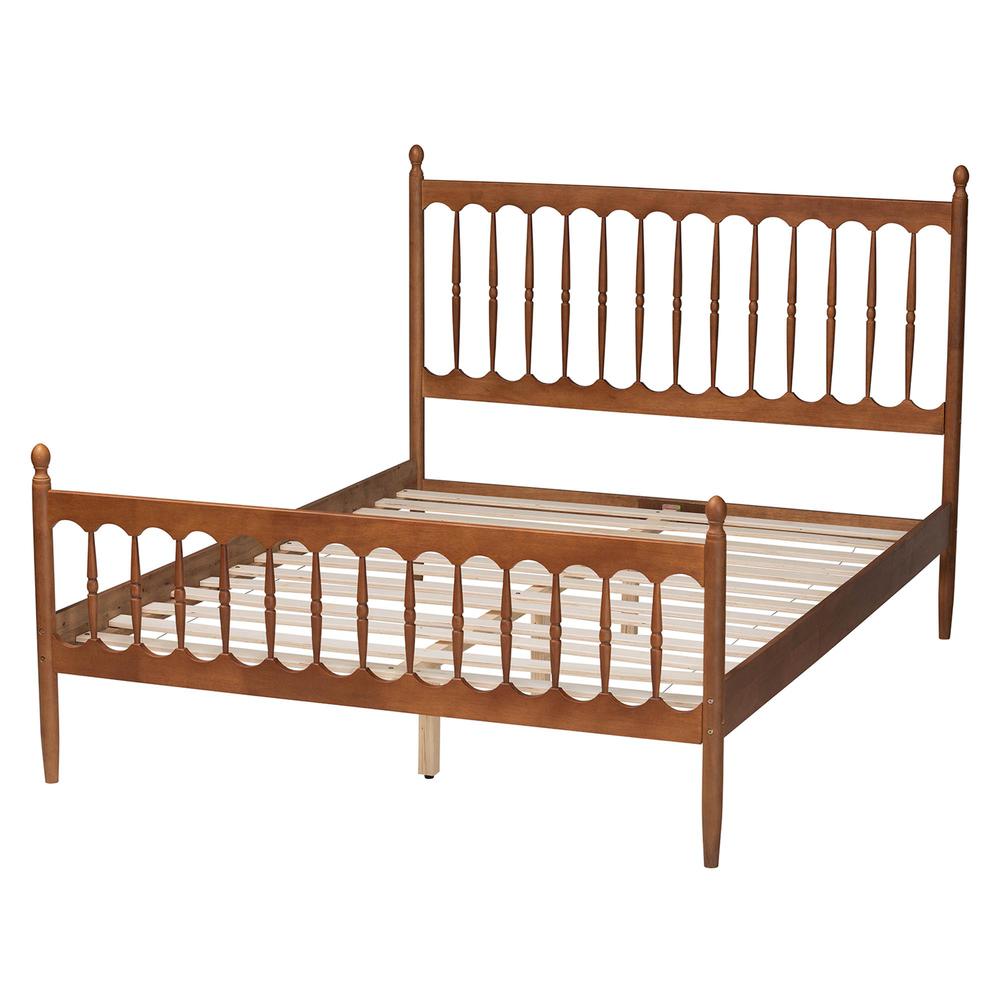 Deance Retro-Modern Walnut Brown Finished Wood Queen Size Platform Bed. Picture 12