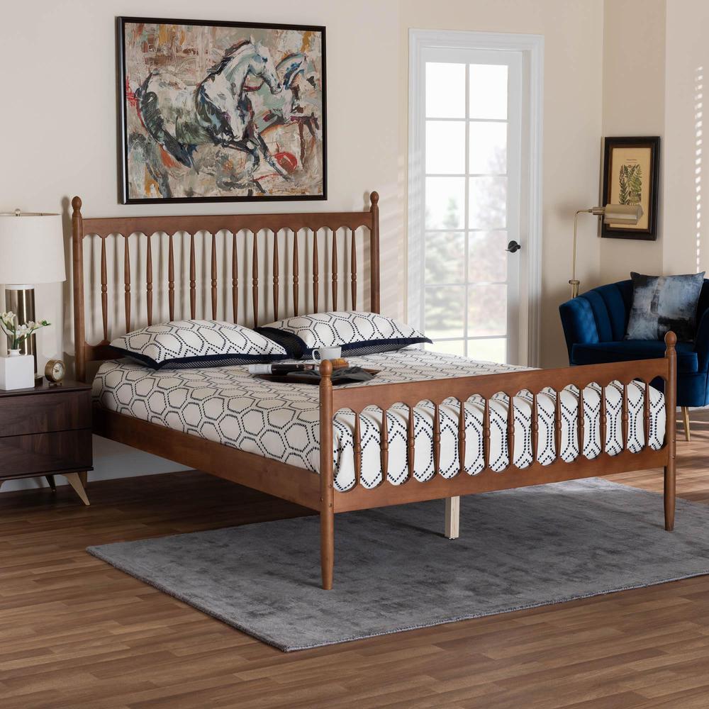 Deance Retro-Modern Walnut Brown Finished Wood Queen Size Platform Bed. Picture 16
