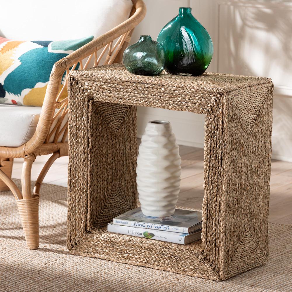 bali & pari Adonica Modern Bohemian Natural Brown Seagrass and Wood End Table. Picture 14