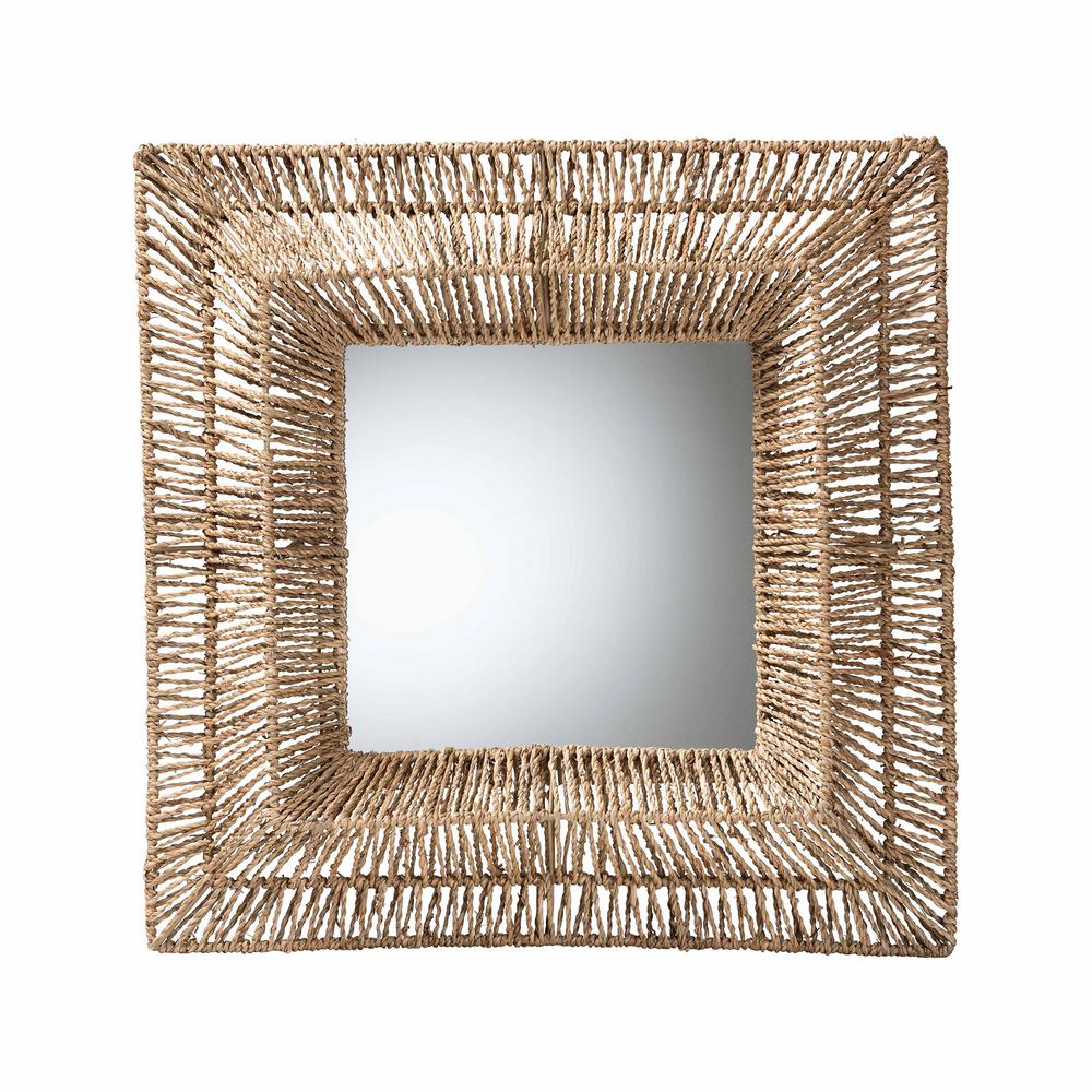 Bohemian Metal and Natural Brown Seagrass Accent Wall Mirror. Picture 5